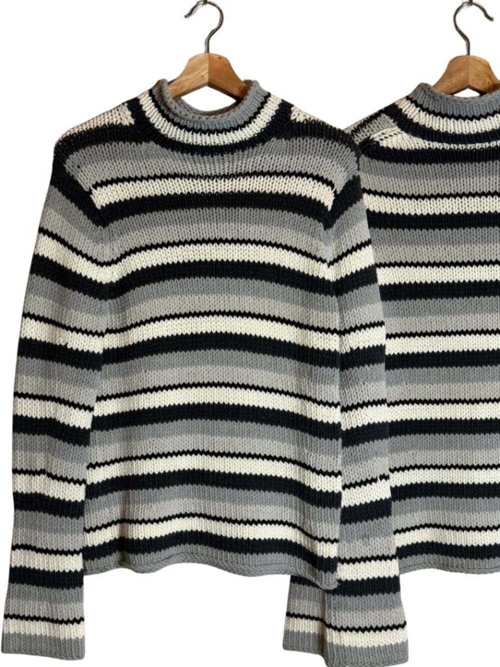 Vintage Y2K Gap Rollneck Striped Sweater Pullover Womens Large Gray 2000s Preppy